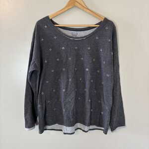Aerie Womens Gray Long Sleeve Shirt Studded Rhinestones Pullover Sz XL